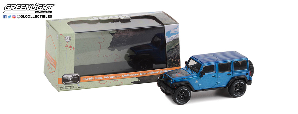 1:43 2016 Jeep Wrangler Unlimited Black Bear Edition Blue