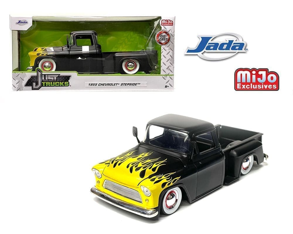 Chevrolet Stepside Truck (Matte Black with Yellow Flames) – Just Trucks – Exclusive 1955