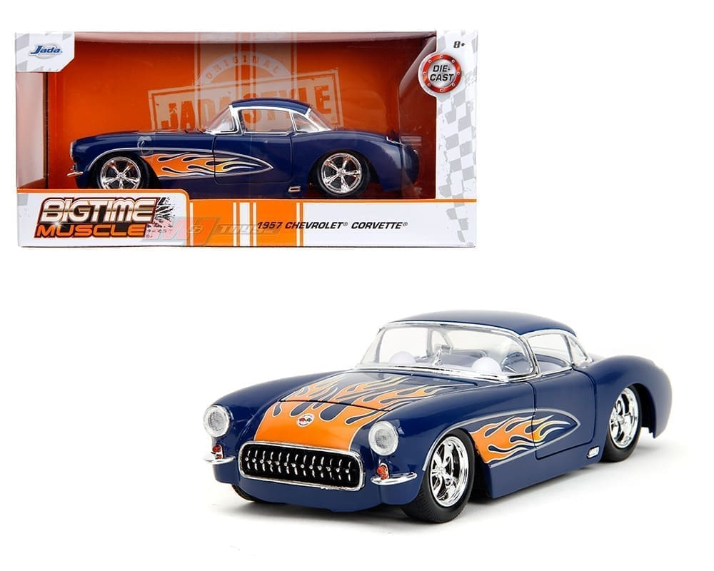 Chevrolet Corvette - Dark Blue with Flames - Bigtime Muscle 1957 1/24
