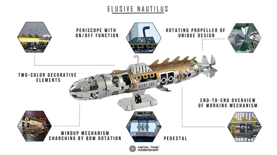 Elusive Nautilus Mechanical kit of Submarine, 91 parts