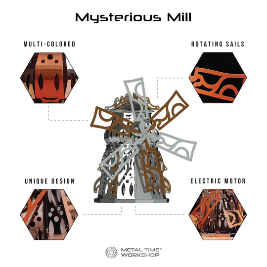 Mysterious Mill Mechanical-Electrical kit of Windmill, 52 parts