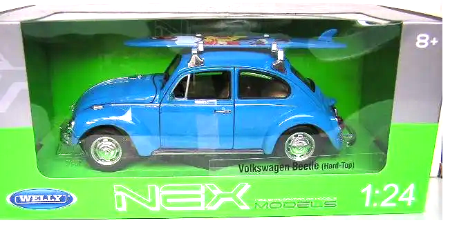 VOLKSWAGEN BEETLE HARD TOP W/SURFBOARD BLUE 1/24