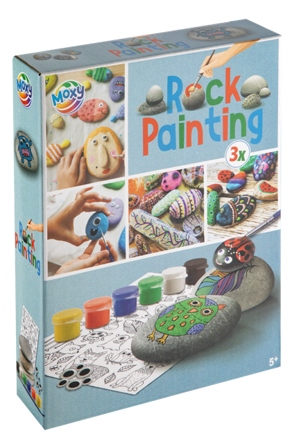 Rock Painting:  3 rocks+6 paint+brush+eyes