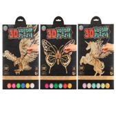3D Wooden Puzzle incl. 6 paints & brush, 3 ass.