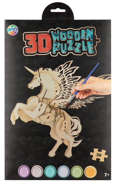 3D Wooden Puzzle incl. 6 paints & brush UNICORN