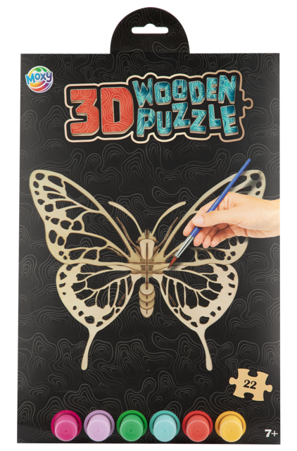 3D Wooden Puzzle incl. 6 paints & brush BUTTERFLY