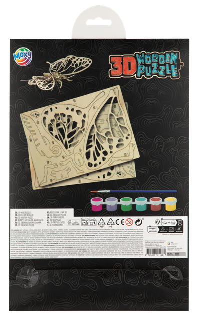 3D Wooden Puzzle incl. 6 paints & brush BUTTERFLY