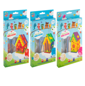 Mini Birdhouse wood incl. 3 paints & brush, 3 ass.