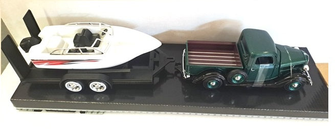 FORD PU WITH SPEED BOAT TRAILER GREEN 1937 1/24