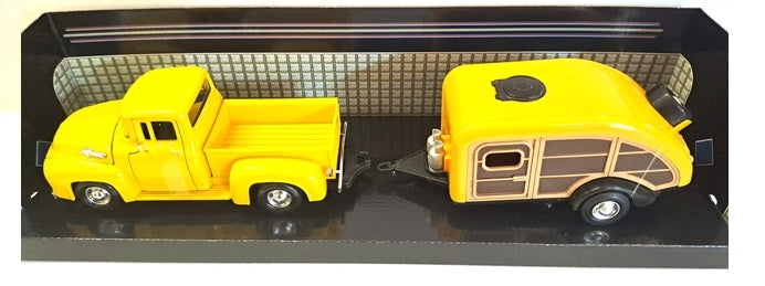 FORD F-100 WITH CARAVAN 1955 YELLOW 1/24