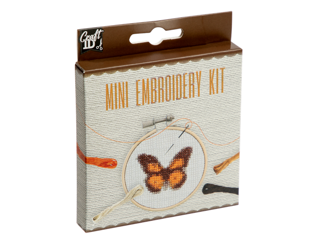 Mini embroidery kit 12,5x10cm, butterfly