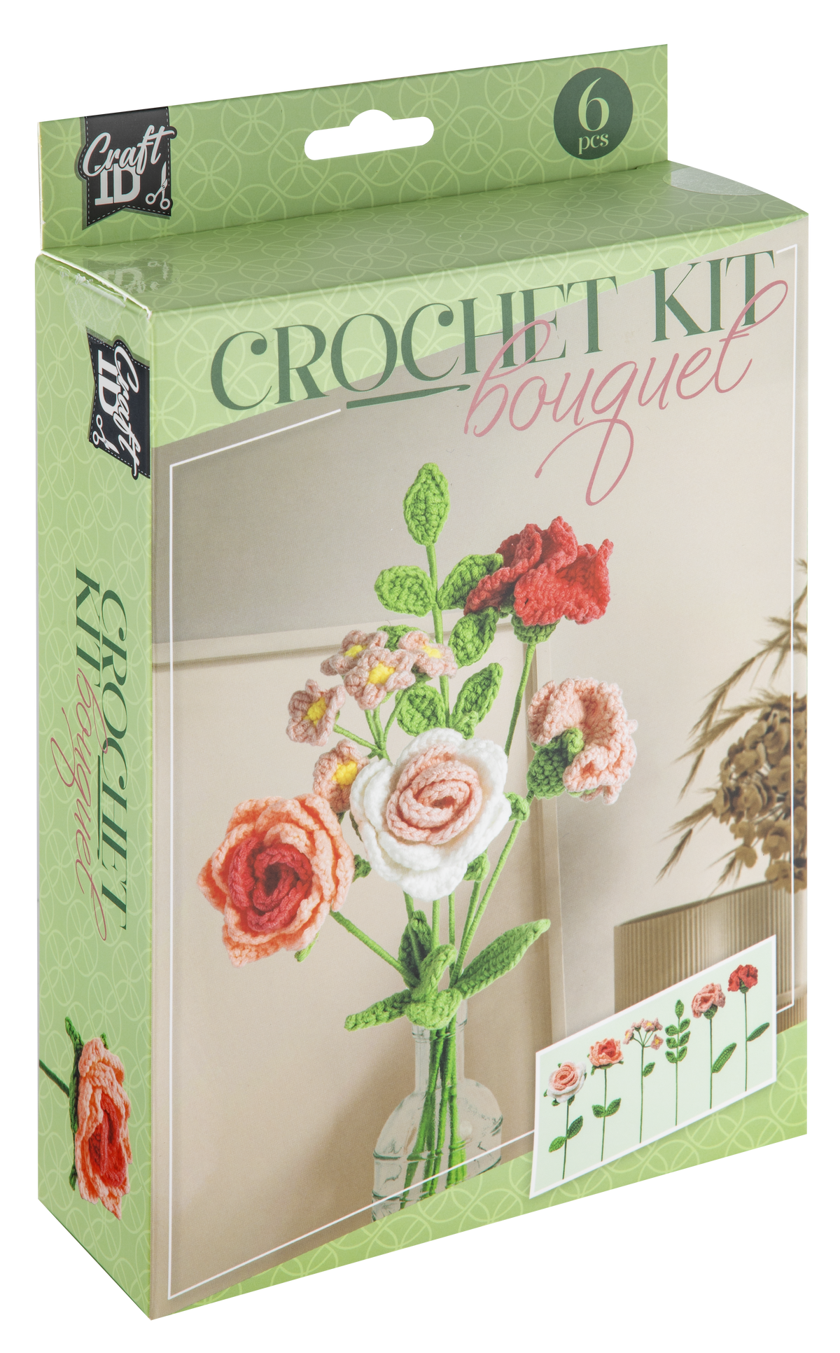 Crochet kit Flower Bouquet Pink, Finished 23x45cm