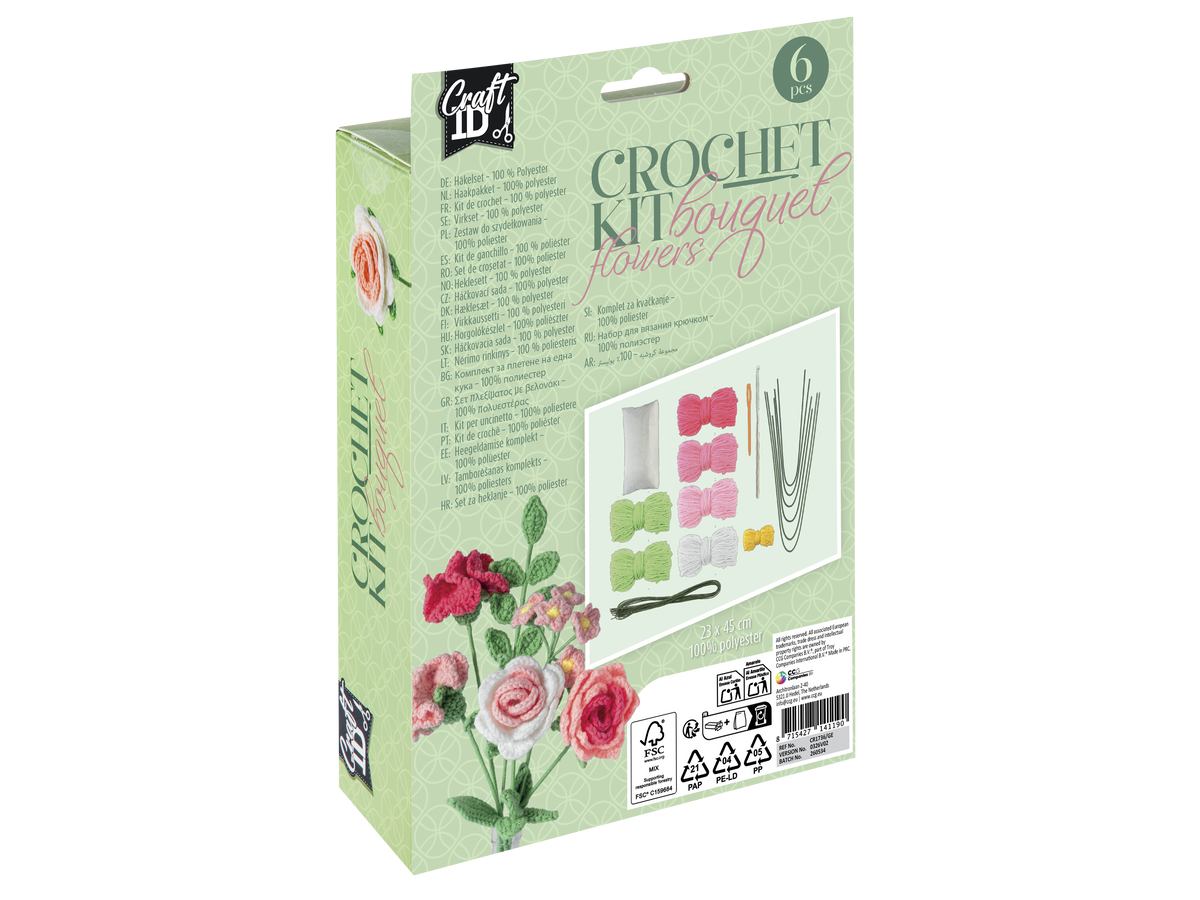 Crochet kit Flower Bouquet Pink, Finished 23x45cm