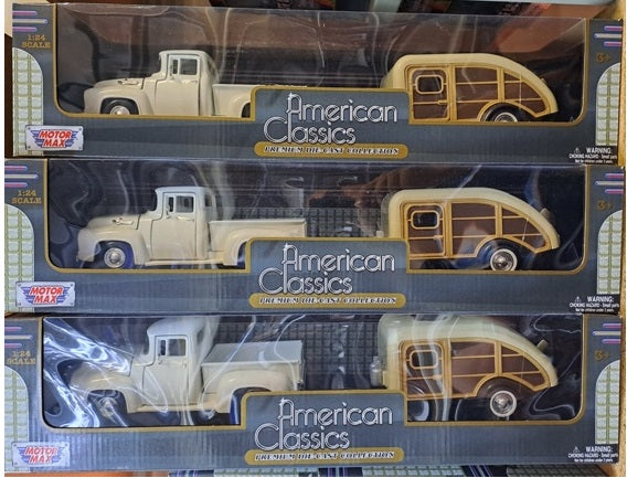 FORD F-100 PU WITH CARAVAN WHITE 1956 1/24