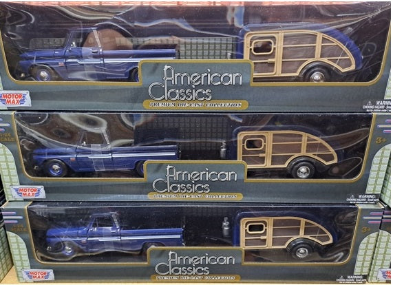 CHEVY C10 FLEETSIDE PU WITH CARAVAN BLUE 1966 1/24