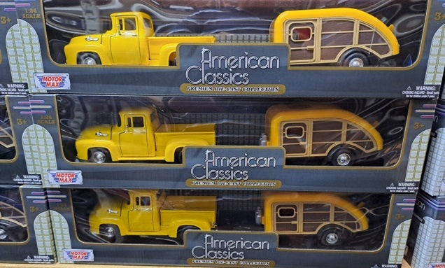 FORD F-100 WITH CARAVAN 1955 YELLOW 1/24