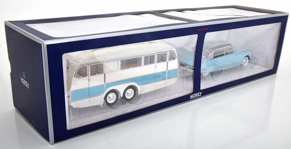 Citroën DS 19 1959 Nuage Blue and Purple + Caravane Hénon 1:18