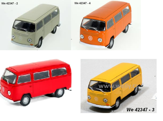 VW BUS T2 PULLBACK YL/OR/RD/CR ASS COLOURS 1/36